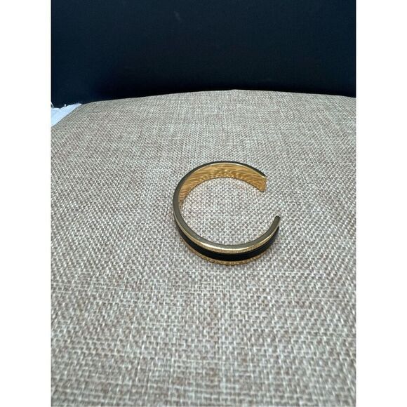 J. Crew Open Cuff Bangle Bracelet Gold Tone With Black Enamel For Smaller Wrists - Picture 3 of 7
